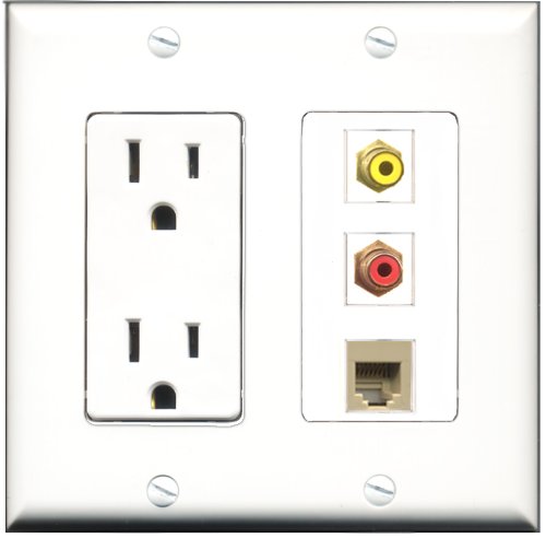 RiteAV - 15 Amp Power Outlet 1 Port RCA Red 1 Port RCA Yellow 1 Port Phone Beige Decorative Wall Plate
