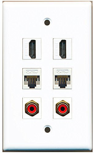 RiteAV - 2 HDMI 2 Port RCA Red 2 Port Cat5e Ethernet White Wall Plate