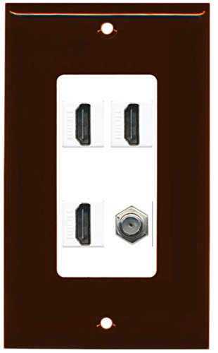 RiteAV - 3 x HDMI and 1 x Coax Cable TV F Type Port Wall Plate Decorative - Brown/White