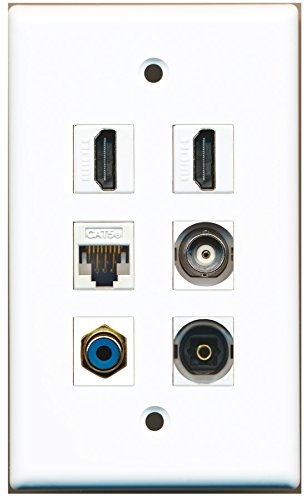 RiteAV - 2 HDMI 1 Port RCA Blue 1 Port Toslink 1 Port BNC 1 Port Cat5e Ethernet White Wall Plate
