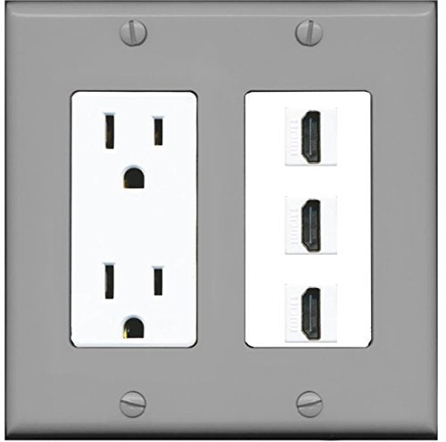 RiteAV - 15 Amp Power Outlet 3 Port HDMI Decorative Wall Plate - Gray/White