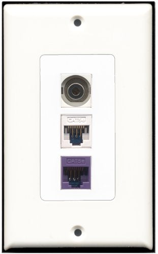 RiteAV - 1 Port 3.5mm 1 Cat5e Ethernet White 1 Cat5e Ethernet Purple Wall Plate Decorative