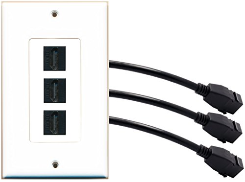 RiteAV (1 Gang Decorative) 3 HDMI Black Wall Plate w/ Pigtail Extension Cable White