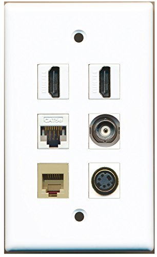 RiteAV - 2 HDMI 1 Port Phone RJ11 RJ12 Beige 1 Port S-Video 1 Port BNC 1 Port Cat5e Ethernet White Wall Plate