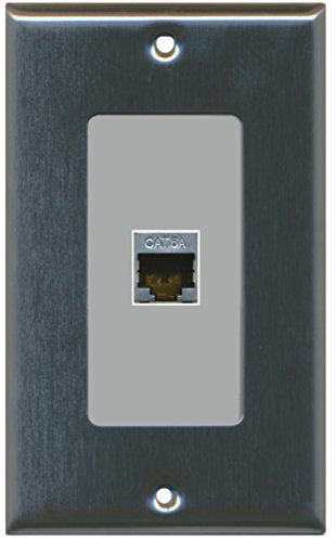 RiteAV CAT 6A 1 Port Shielded Cat6a Wall Plate 1 Gang Decorative - Stainless Steel/Gray