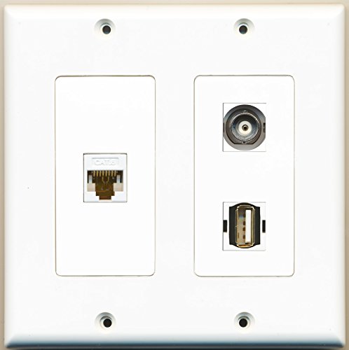 RiteAV - 1 Port USB A-A 1 Port BNC 1 Port Cat6 Ethernet White - 2 Gang Wall Plate