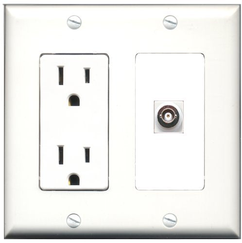 RiteAV - 15 Amp Power Outlet and 1 Port BNC Decorative Type Wall Plate White