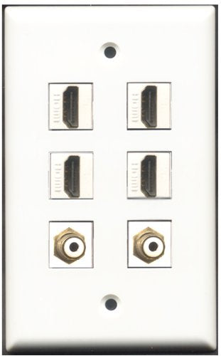 RiteAV - 4 Port HDMI 2 Port RCA White Wall Plate