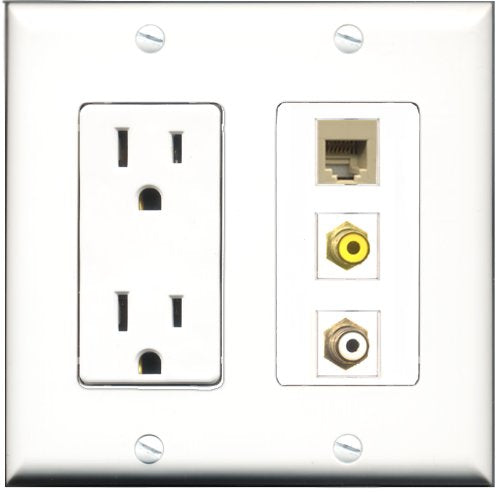 RiteAV - 15 Amp Power Outlet 1 Port RCA White 1 Port RCA Yellow 1 Port Phone Beige Decorative Wall Plate