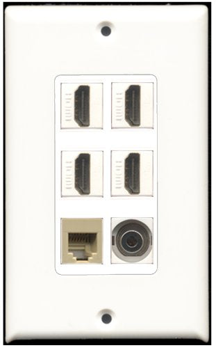 RiteAV - 4 Port HDMI 1 Phone RJ11 RJ12 Beige 1 3.5mm Wall Plate White