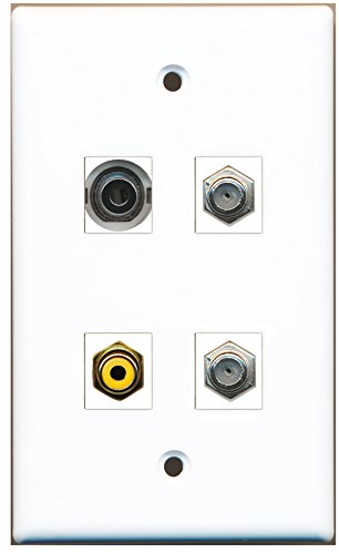 RiteAV - 1 Port RCA Yellow 2 Port Coax Cable TV- F-Type 1 Port 3.5mm Wall Plate