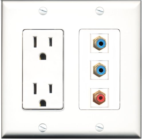 RiteAV - 15 Amp Power Outlet 1 Port RCA Red 2 Port RCA Blue Decorative Wall Plate