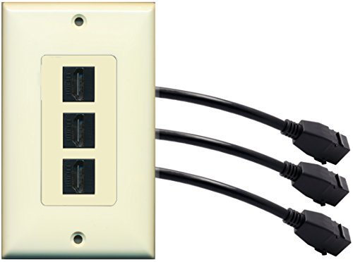 RiteAV (1 Gang Decorative) 3 HDMI Black Wall Plate w/ Pigtail Extension Cable Light Almond