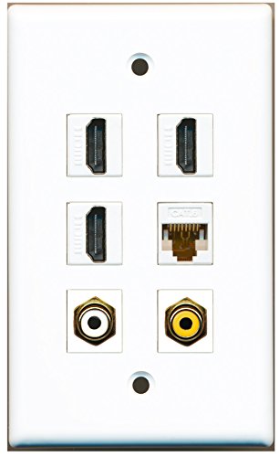 RiteAV - 3 HDMI 1 Port RCA White 1 Port RCA Yellow 1 Port Cat6 Ethernet White Wall Plate