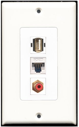 RiteAV - 1 Port RCA Red 1 USB A-A 1 Cat5e Ethernet White Wall Plate Decorative