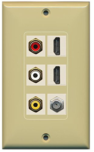 RiteAV - (1 Gang Decorative) Composite Video 2 HDMI Ivory Coax Ivory Wall Plate Ivory
