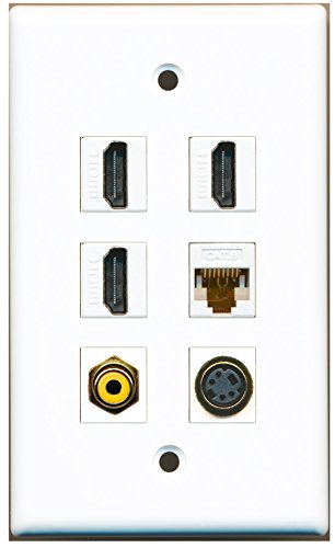 RiteAV - 3 HDMI 1 Port RCA Yellow 1 Port S-Video 1 Port Cat6 Ethernet White Wall Plate