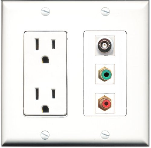 RiteAV - 15 Amp Power Outlet 1 Port RCA Red 1 Port RCA Green 1 Port BNC Decorative Wall Plate