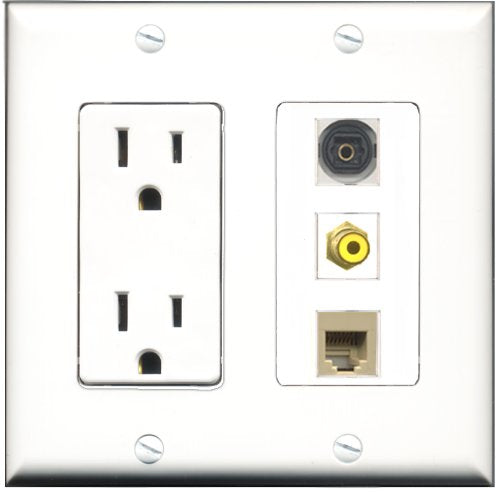 RiteAV - 15 Amp Power Outlet 1 Port RCA Yellow 1 Port Phone Beige 1 Port Toslink Decorative Wall Plate