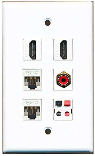 RiteAV - 2 HDMI 1 Port RCA Red 2 Port Cat5e Ethernet White 1 Port Speaker Wall Plate