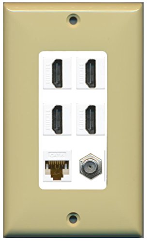 RiteAV - 4 Port HDMI 1 Coax Cable TV- F-Type 1 Cat6 Ethernet Wall Plate Decorative - Ivory/White