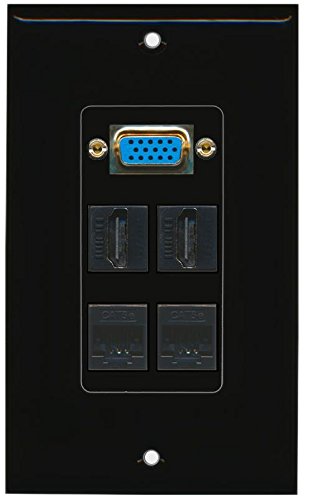 RiteAV (1 Gang Decorative) Svga 2 HDMI Black 2 Cat5e Black Wall Plate Black