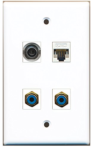 RiteAV - 2 Port RCA Blue 1 Port 3.5mm 1 Port Cat5e Ethernet White Wall Plate