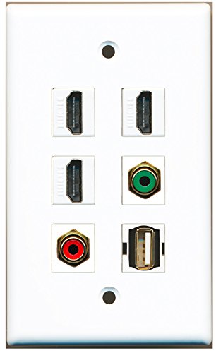 RiteAV - 3 HDMI 1 Port RCA Red 1 Port RCA Green 1 Port USB A-A Wall Plate