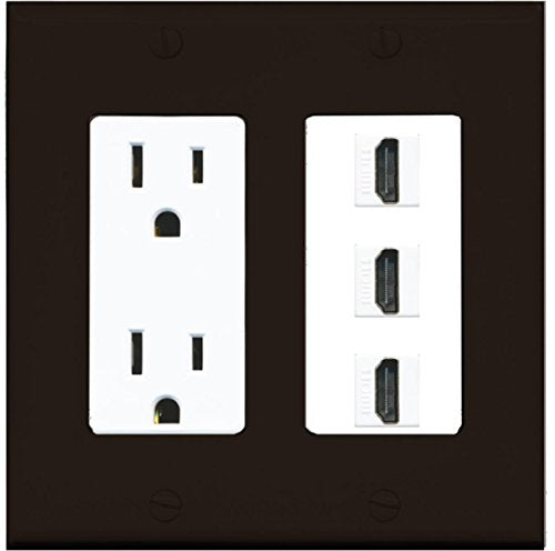 RiteAV - 15 Amp Power Outlet 3 Port HDMI Decorative Wall Plate - Brown/White