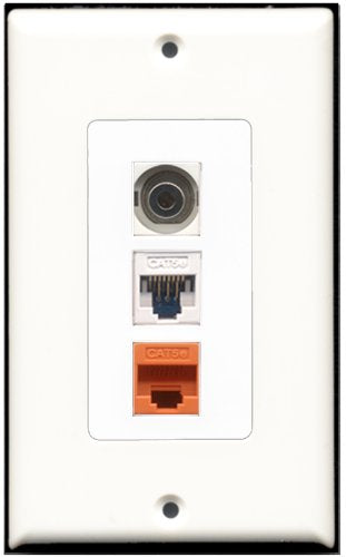 RiteAV - 1 Port 3.5mm 1 Cat5e Ethernet White 1 Cat5e Ethernet Orange Wall Plate Decorative