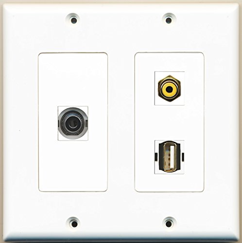 RiteAV - 1 Port RCA Yellow 1 Port USB A-A 1 Port 3.5mm - 2 Gang Wall Plate