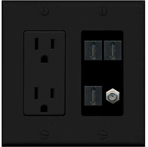 RiteAV Power Outlet 3 HDMI White Coax Wall Plate - Black