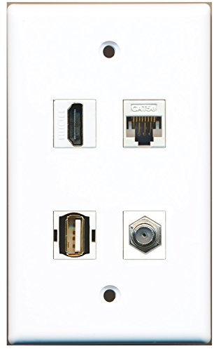 RiteAV - 1 Port HDMI 1 Port Coax Cable TV- F-Type 1 Port USB A-A 1 Port Cat5e Ethernet White Wall Plate