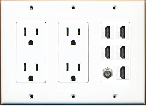 RiteAV - (3 Gang) 2 15A Power Outlet 5 HDMI Coax Wall Plate White