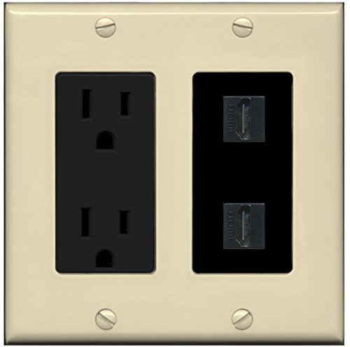 RiteAV - 15 Amp Power Outlet 2 Port HDMI Decorative Wall Plate - Ivory/Black