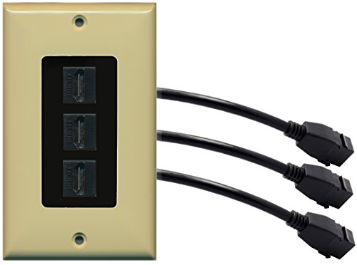 RiteAV (1 Gang Decorative) 3 HDMI Black Wall Plate w/ Pigtail Extension Cable Ivory (Black Insert)