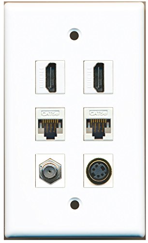 RiteAV - 2 HDMI 1 Port Coax Cable TV- F-Type 1 Port S-Video 2 Port Cat5e Ethernet White Wall Plate