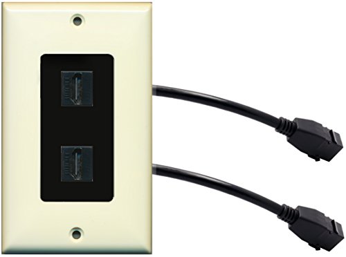 RiteAV (1 Gang Decorative) 2 HDMI Black Wall Plate w/ Pigtail Extension Cable Lt. Almond (Black Insert)