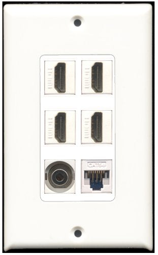 RiteAV - 4 Port HDMI 1 3.5mm 1 Cat5e Ethernet White Wall Plate White