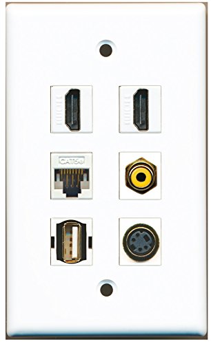 RiteAV - 2 HDMI 1 Port RCA Yellow 1 Port USB A-A 1 Port S-Video 1 Port Cat5e Ethernet White Wall Plate