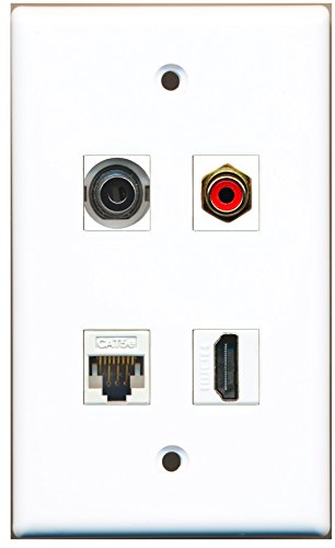 RiteAV - 1 Port HDMI 1 Port RCA Red 1 Port 3.5mm 1 Port Cat5e Ethernet White Wall Plate
