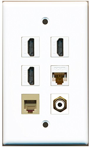 RiteAV - 3 HDMI 1 Port RCA White 1 Port Phone RJ11 RJ12 Beige 1 Port Cat6 Ethernet White Wall Plate
