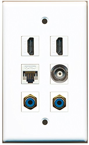 RiteAV - 2 HDMI 2 Port RCA Blue 1 Port BNC 1 Port Cat5e Ethernet White Wall Plate