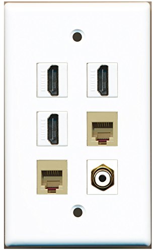 RiteAV - 3 HDMI 1 Port RCA White 2 Port Phone RJ11 RJ12 Beige Wall Plate