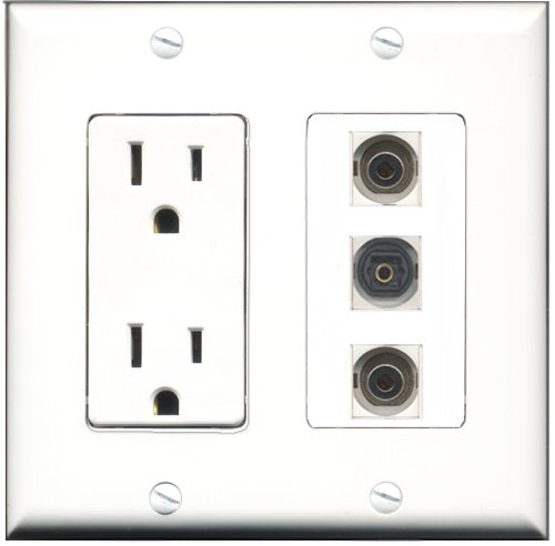 RiteAV - 15 Amp Power Outlet 1 Port Toslink 2 Port 3.5mm Decorative Wall Plate
