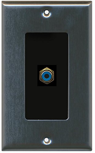 RiteAV - 1 RCA Blue for Subwoofer Audio Port Wall Plate Decorative - Stainless/Black