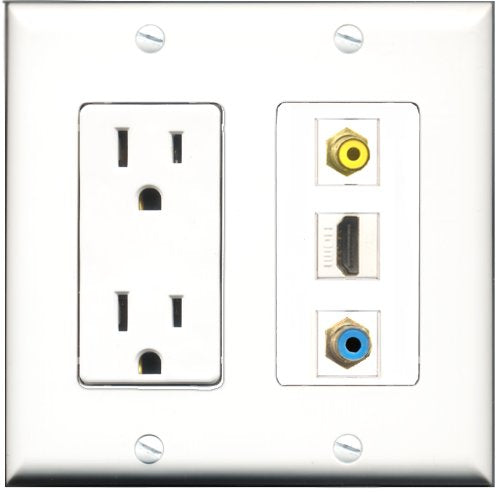 RiteAV - 15 Amp Power Outlet 1 Port HDMI 1 Port RCA Yellow 1 Port RCA Blue Decorative Wall Plate