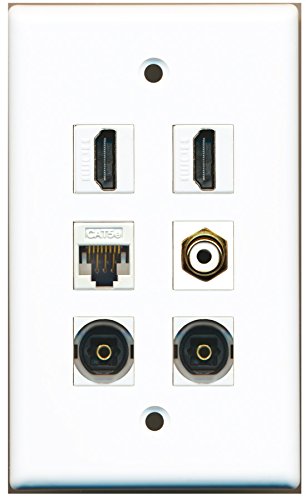 RiteAV - 2 HDMI 1 Port RCA White 2 Port Toslink 1 Port Cat5e Ethernet White Wall Plate