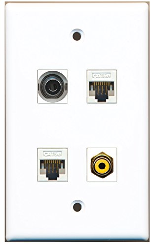 RiteAV - 1 Port RCA Yellow 1 Port 3.5mm 2 Port Cat5e Ethernet White Wall Plate