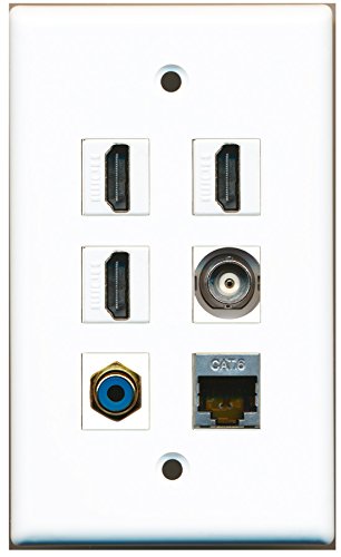 RiteAV - 3 HDMI 1 Port RCA Blue 1 Port Shielded Cat6 Ethernet 1 Port BNC Wall Plate
